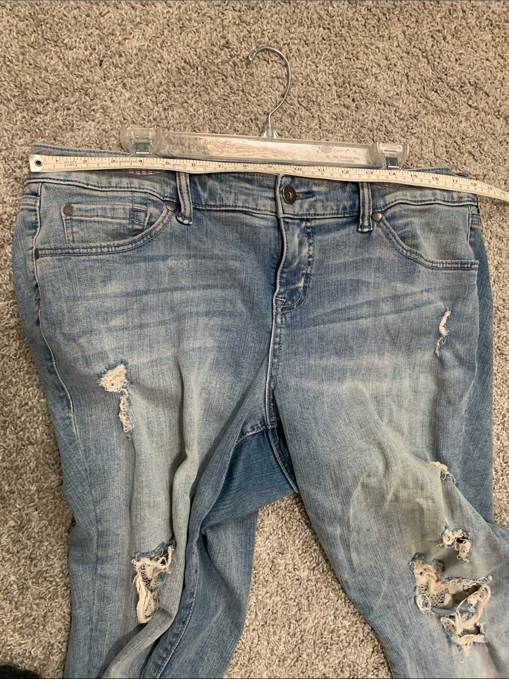 torrid Light Wash Blue Distressed Lace Panels Boyfriend Jeans - Picture 9 of 11